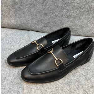 Steve Madden Womens Black Leather Horsebit Loafers Minimalist Slip On Shoes Sz 9